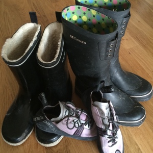 Gumboots and climbing shoes